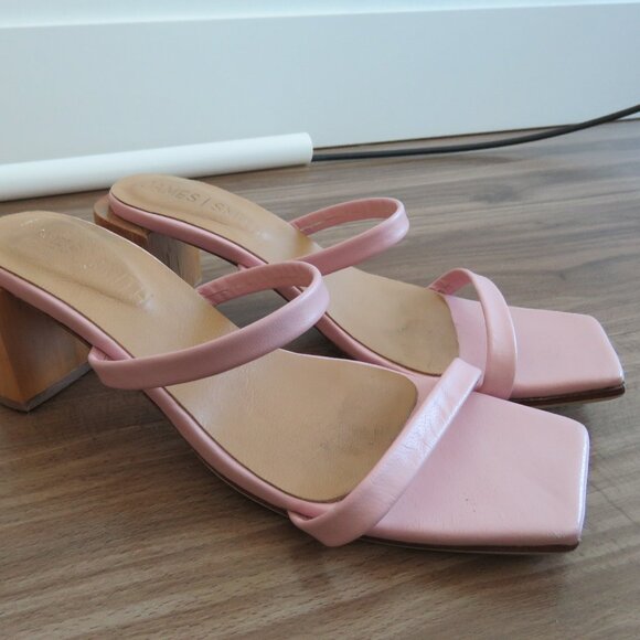 JAMES SMITH Sirenuse Strappy Leather Sandals Wood Block Heel Pastel Pink - Picture 8 of 16